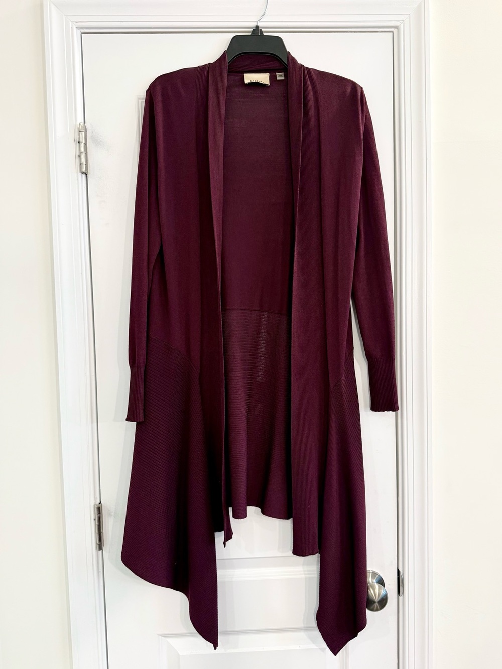 Elie Tahari Burgundy Draped Open Front Cardigan Women’s M Business Casual